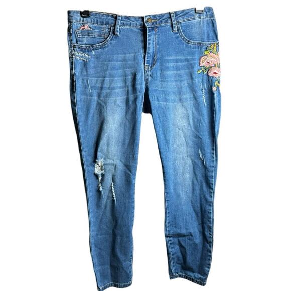 Angel Kiss Los Angeles Womens 11 Mid-Rise Boho Hippie Embroidered Skinny Jeans - Picture 2 of 7